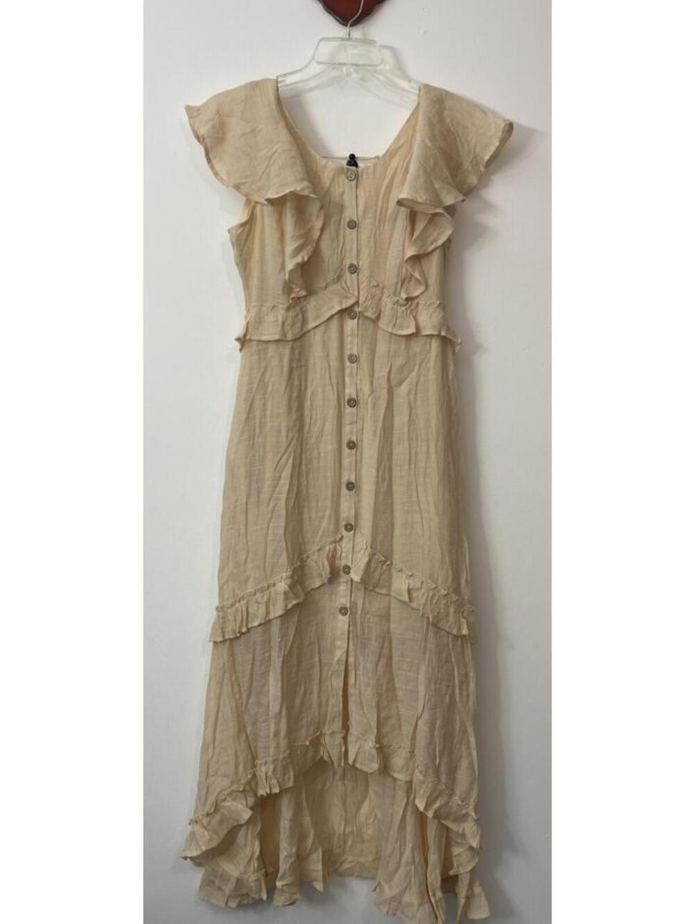 Bella Ella Womens XL Beige Button-Down Flutter Tiered Bohemian Dress NWT! A1257